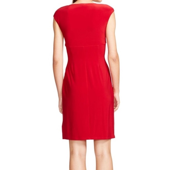 Lauren Ralph Lauren Adara Dress Red Size 6 Wrap Crepe Flowy V Neck Short Formal - Picture 2 of 10